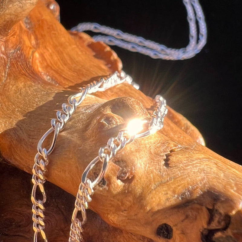 Sterling Silver Figaro Chain Necklace-Moldavite Life