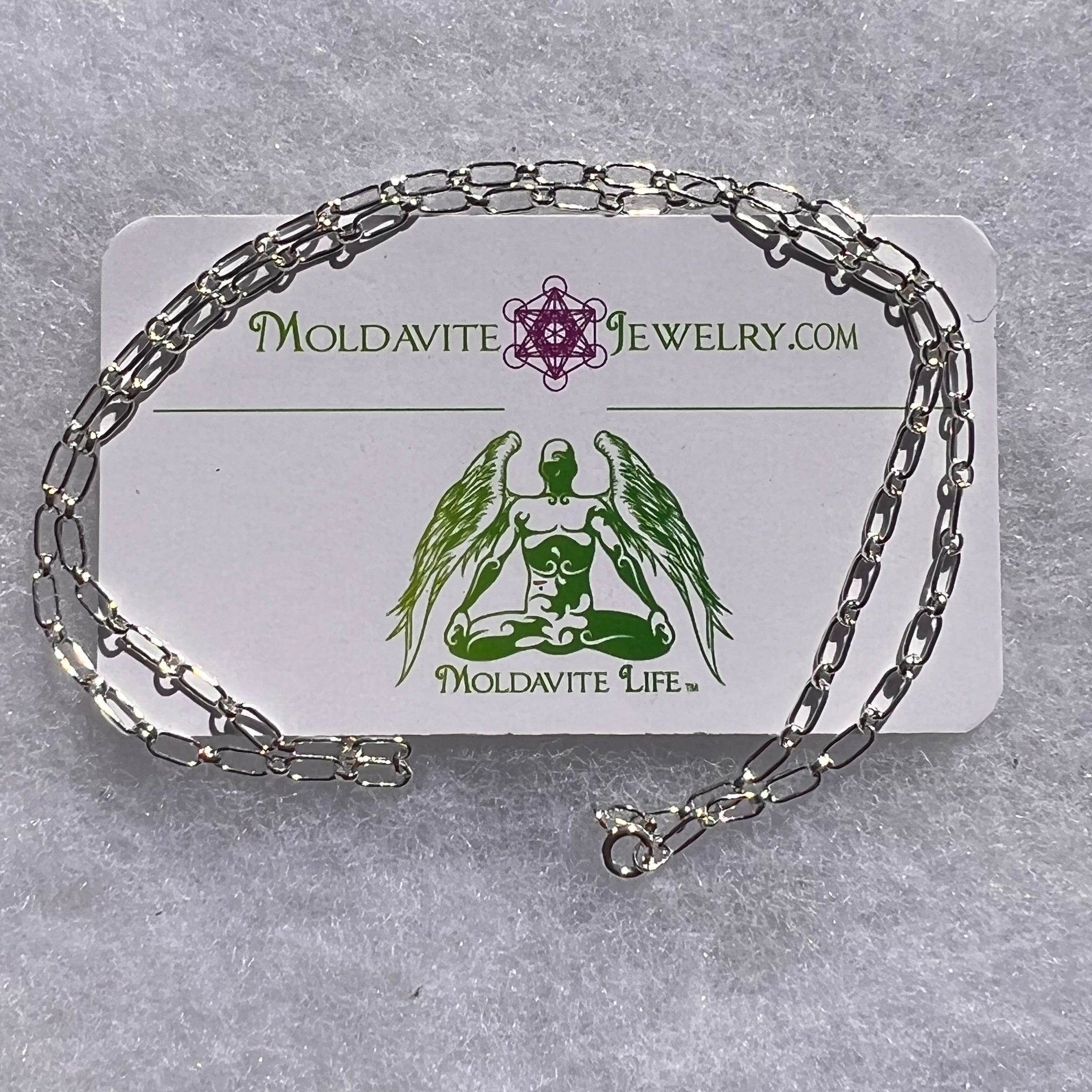 Sterling Silver Rectangle Chain Necklace-Moldavite Life