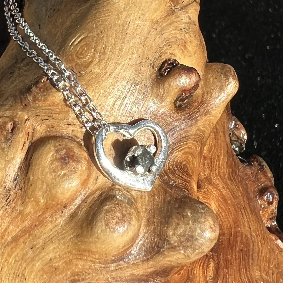 Tatahouine Meteorite Heart Necklace Sterling Silver 20041-Moldavite Life