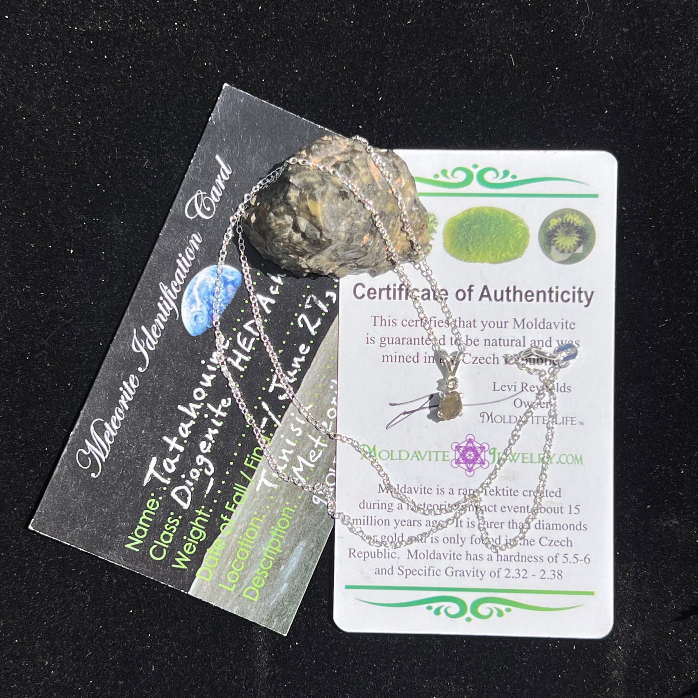 Tatahouine Meteorite Moldavite Necklace Silver #100-Moldavite Life