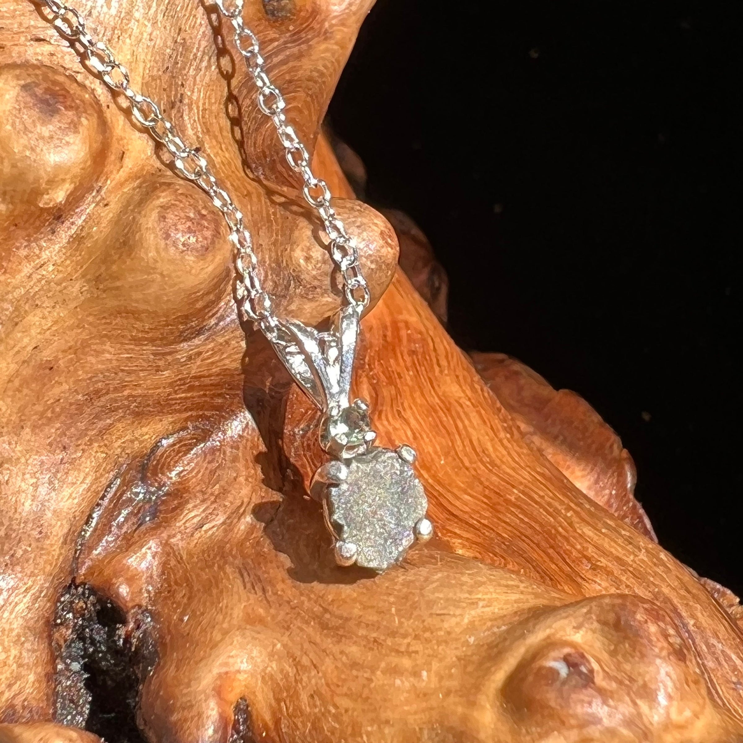 Tatahouine Meteorite Moldavite Necklace Silver #100-Moldavite Life