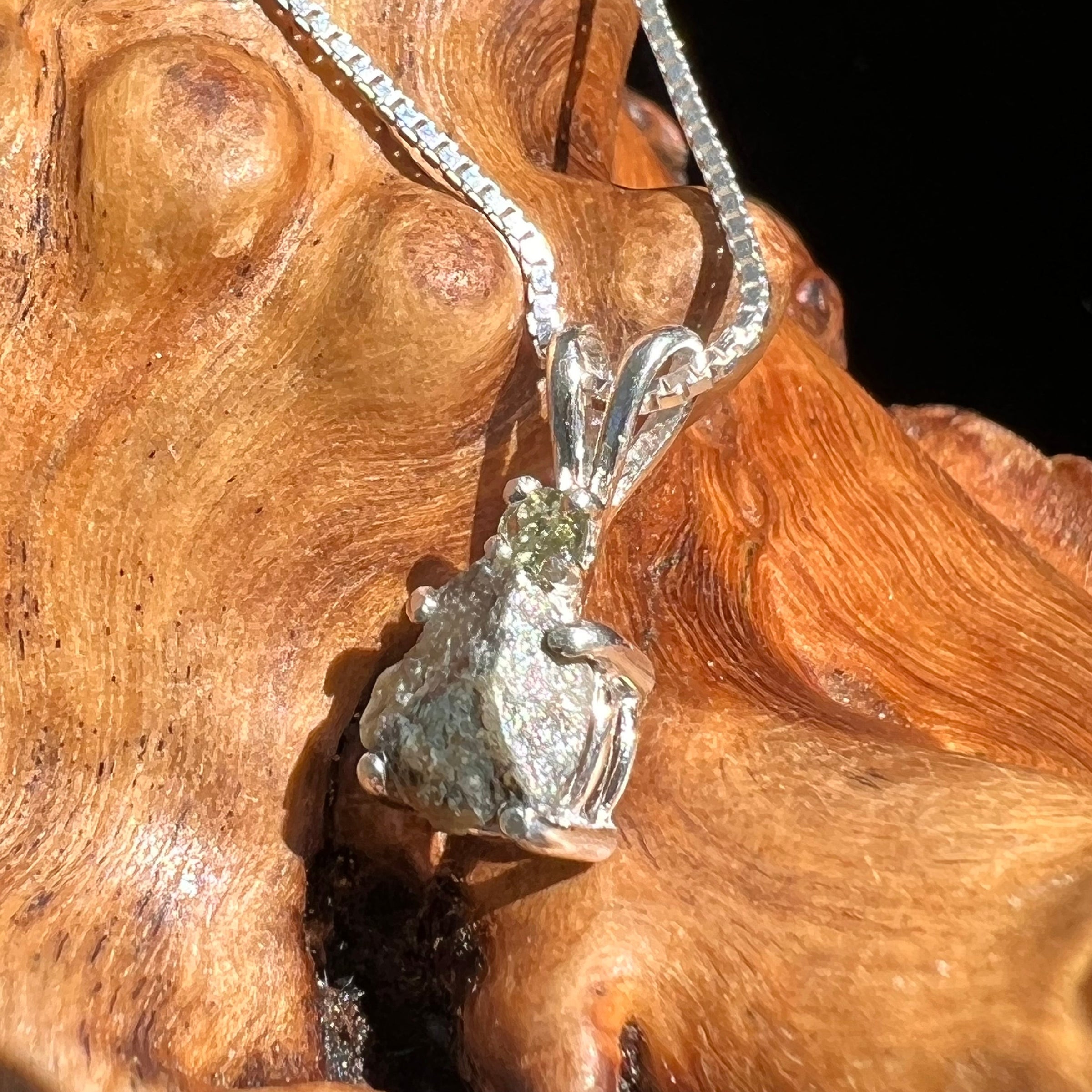 Tatahouine Meteorite Moldavite Necklace Silver #103-Moldavite Life