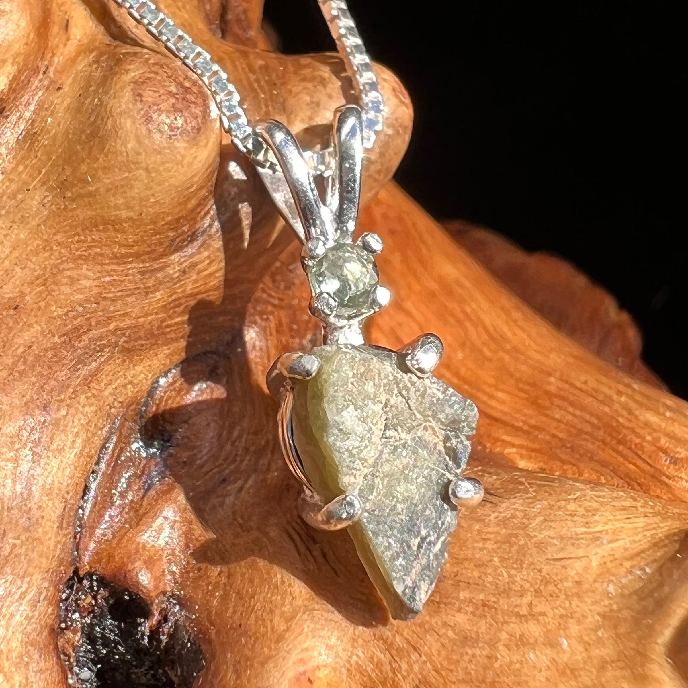 Tatahouine Meteorite Moldavite Necklace Silver #105-Moldavite Life