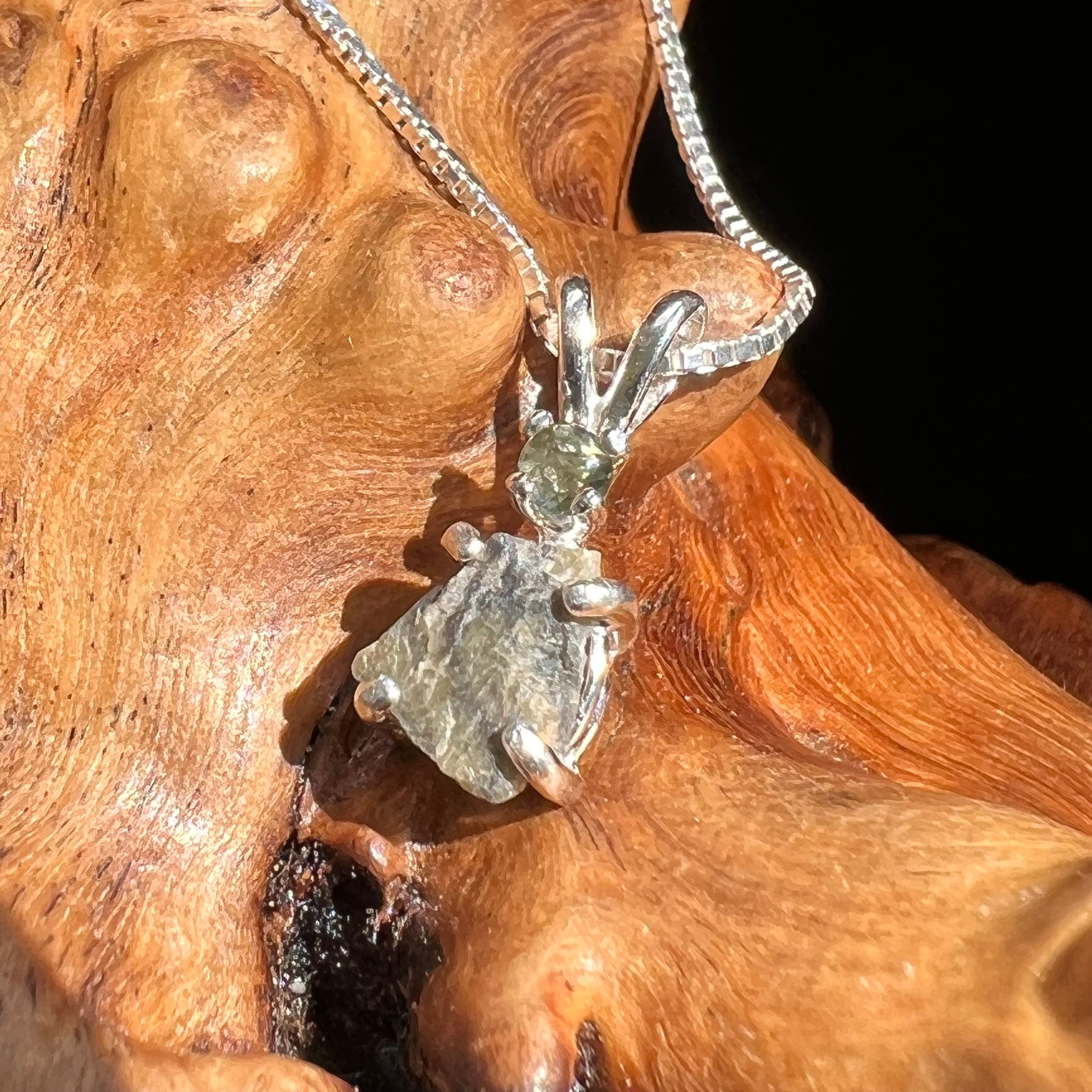 Tatahouine Meteorite Moldavite Necklace Silver #106-Moldavite Life