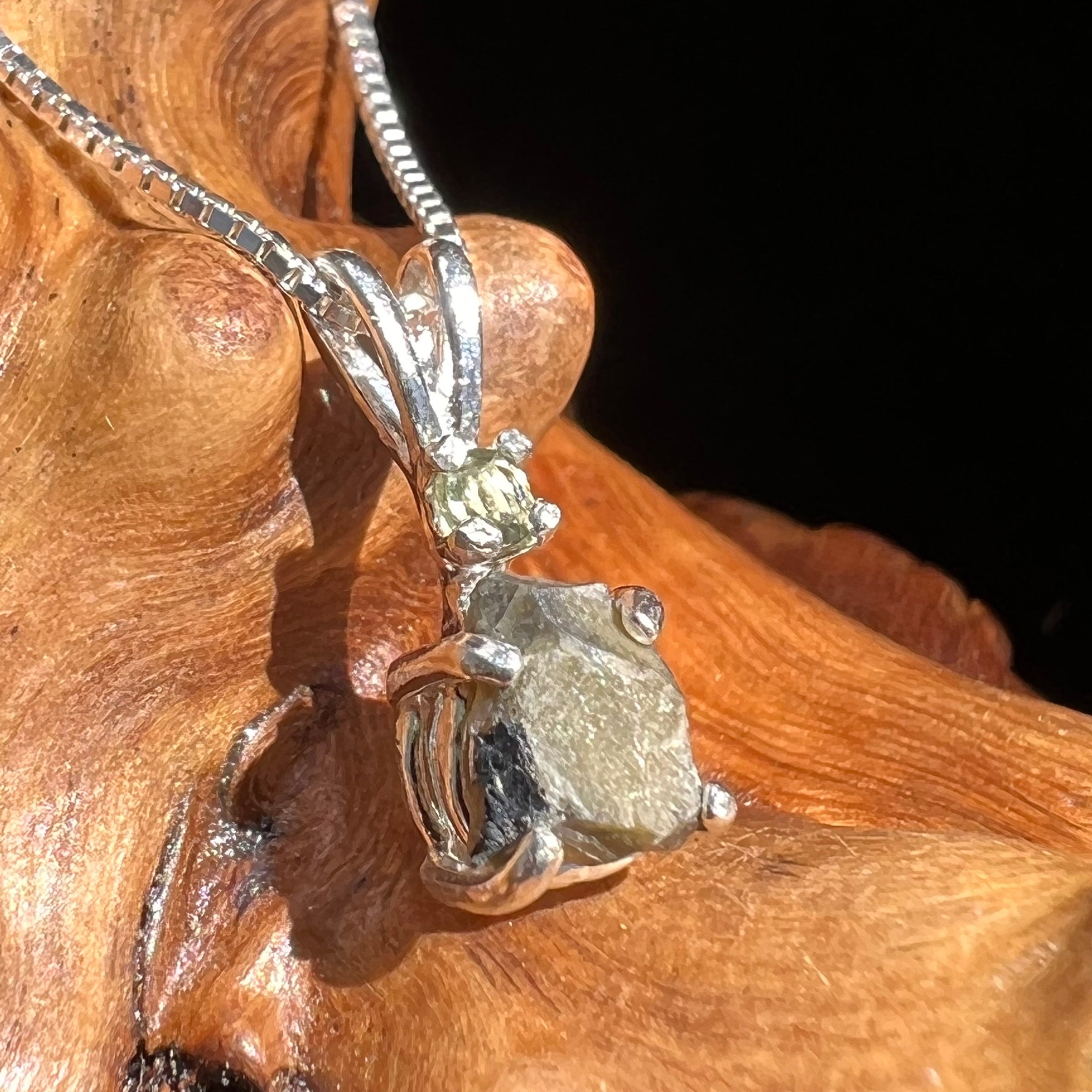 Tatahouine Meteorite Moldavite Necklace Silver #107-Moldavite Life