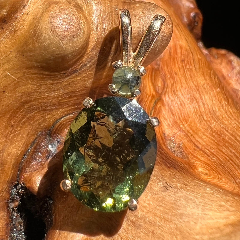 Trapiche Emerald & Moldavite 14k Gold Pendant #2257-Moldavite Life
