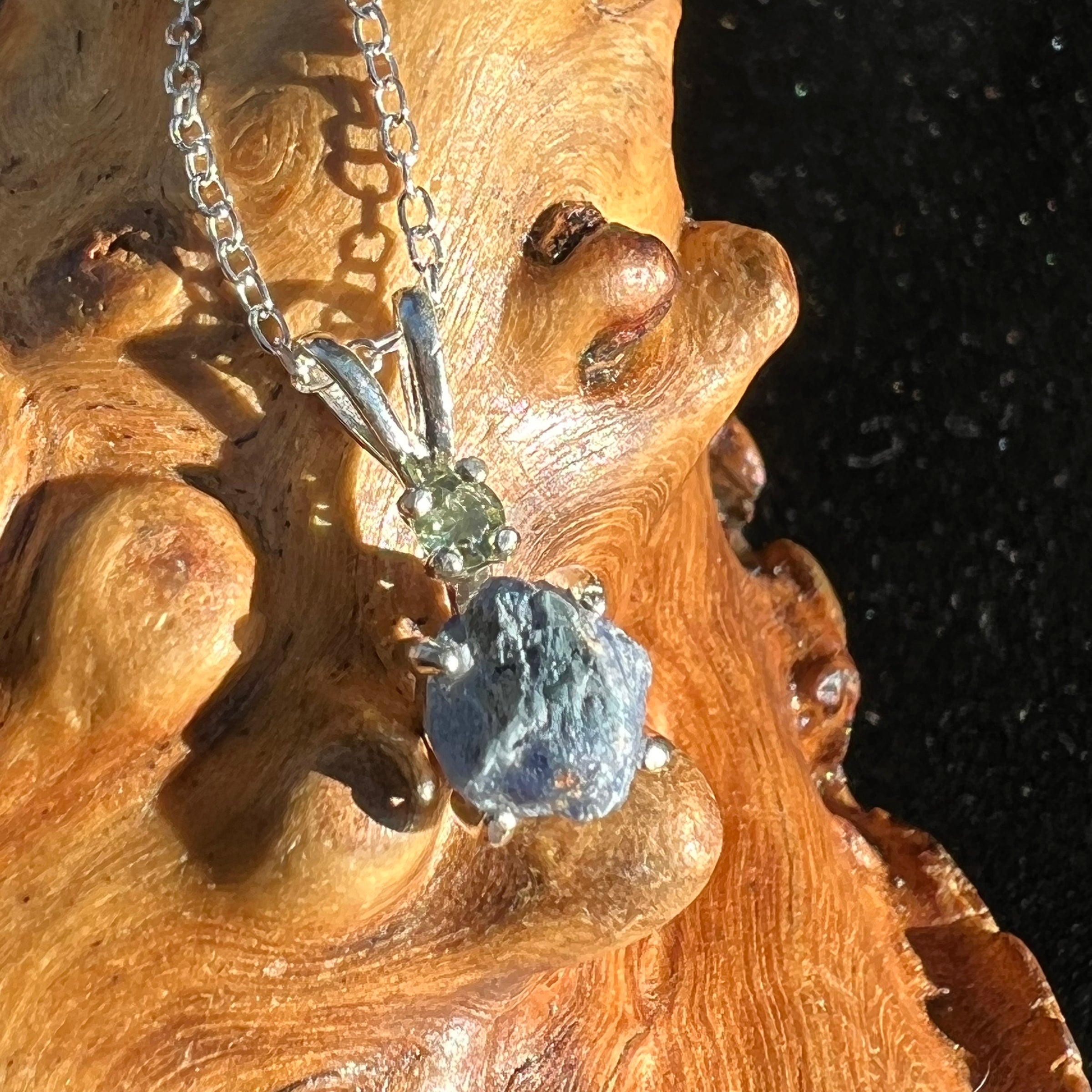 Raw Benitoite & Faceted Moldavite Necklace Sterling #2080-Moldavite Life