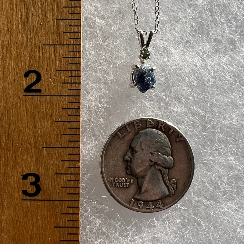 Raw Benitoite & Faceted Moldavite Necklace Sterling #2084-Moldavite Life