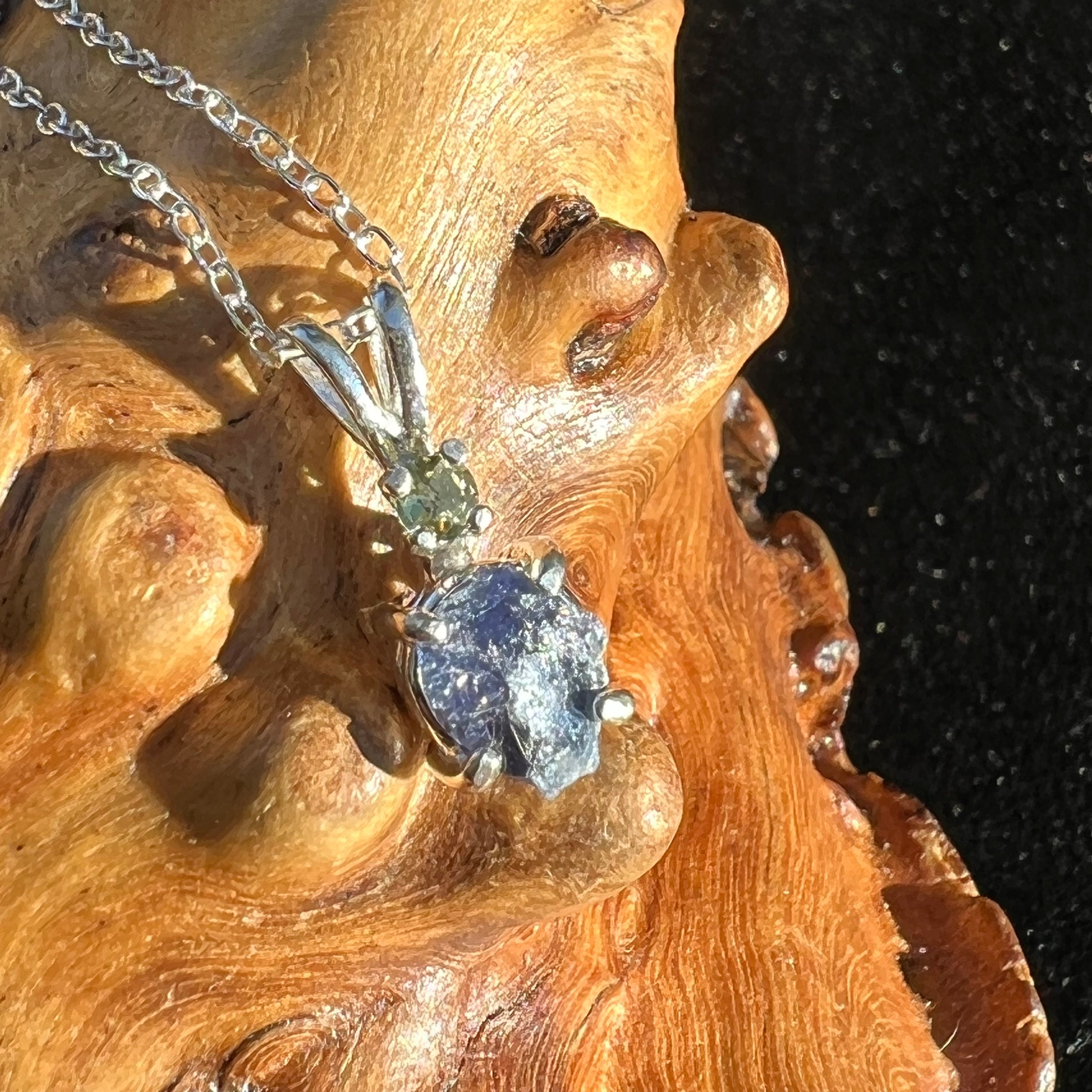 Raw Benitoite & Faceted Moldavite Necklace Sterling #2087-Moldavite Life