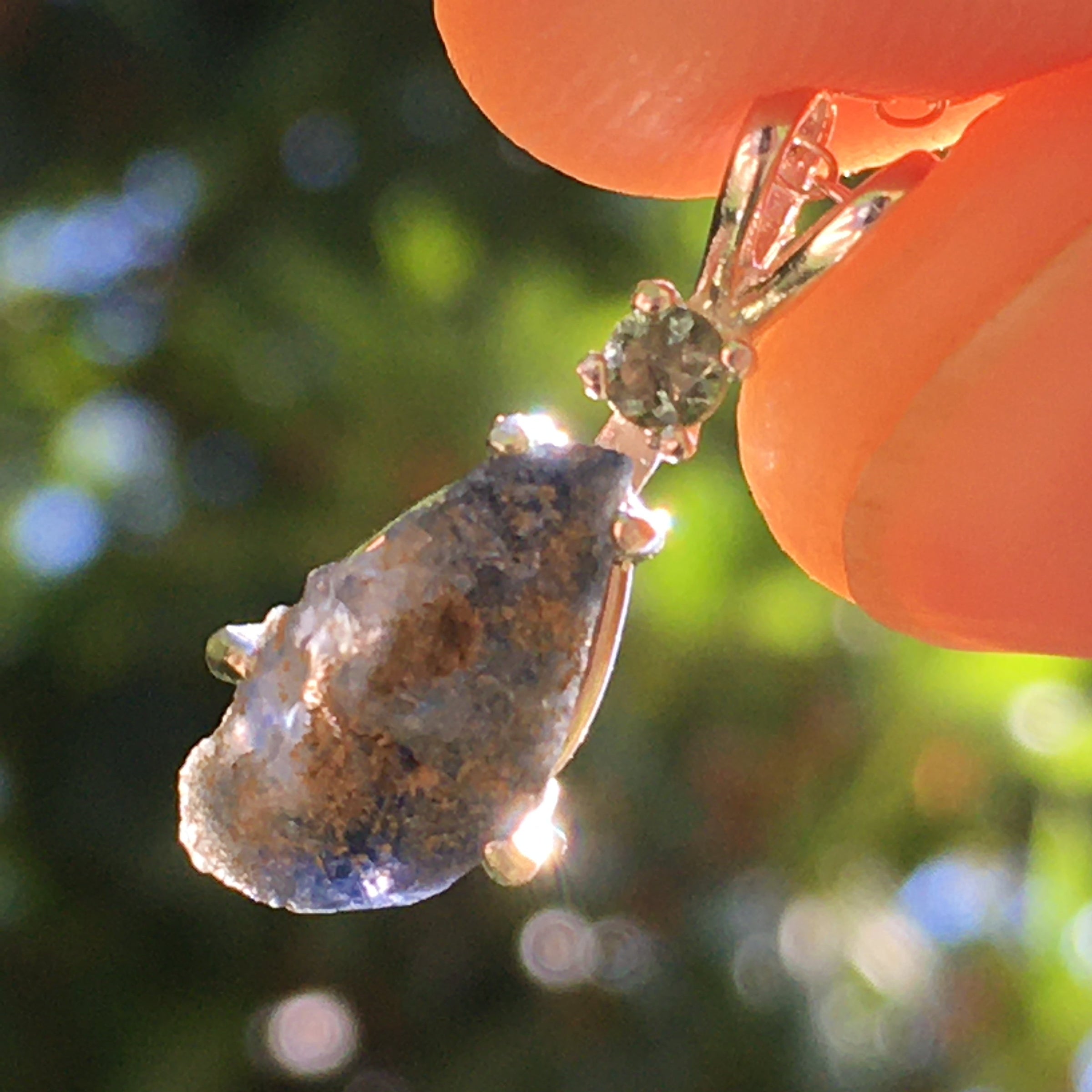 Benitoite Crystal Moldavite Necklace Sterling Silver-Moldavite Life