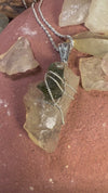 Libyan Desert Glass & Moldavite Wire Wrapped Pendant Sterling