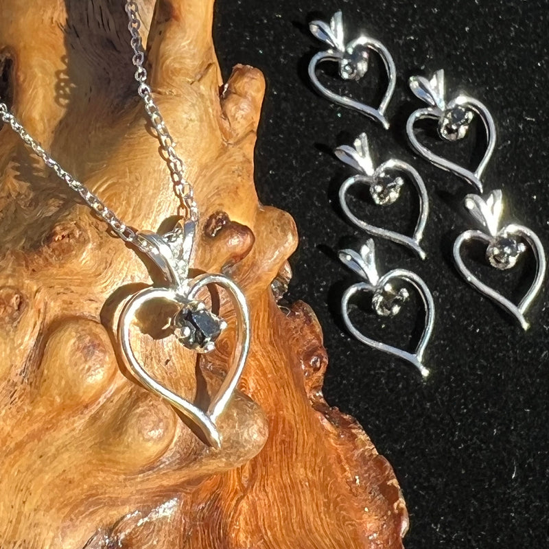 Melanite Black Garnet Heart Necklace Sterling Silver