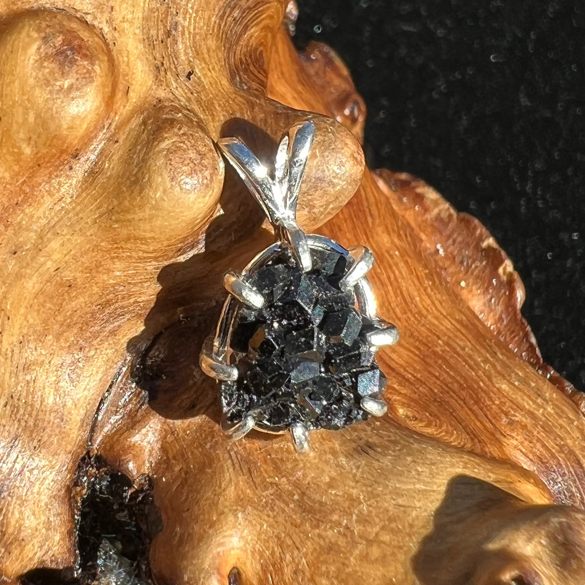 Melanite Black Garnet Pendant Sterling Silver #19591-Moldavite Life