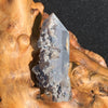 Gray quartz point with black brookite in matrix displayed on driftwood