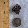 large and small brookite crystals on a smokey quartz point cluster next to a ruler and a quarter for scale