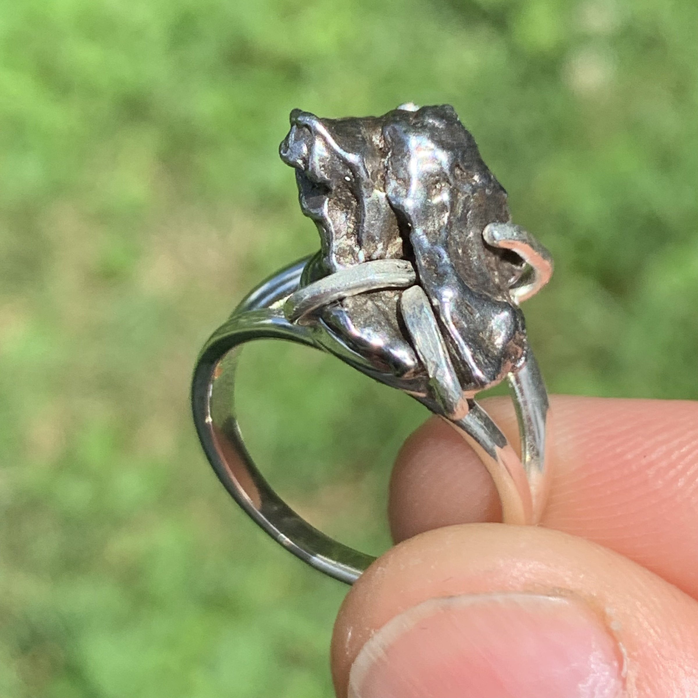 Campo Del Cielo Meteorite Ring Sterling Silver 23-Moldavite Life