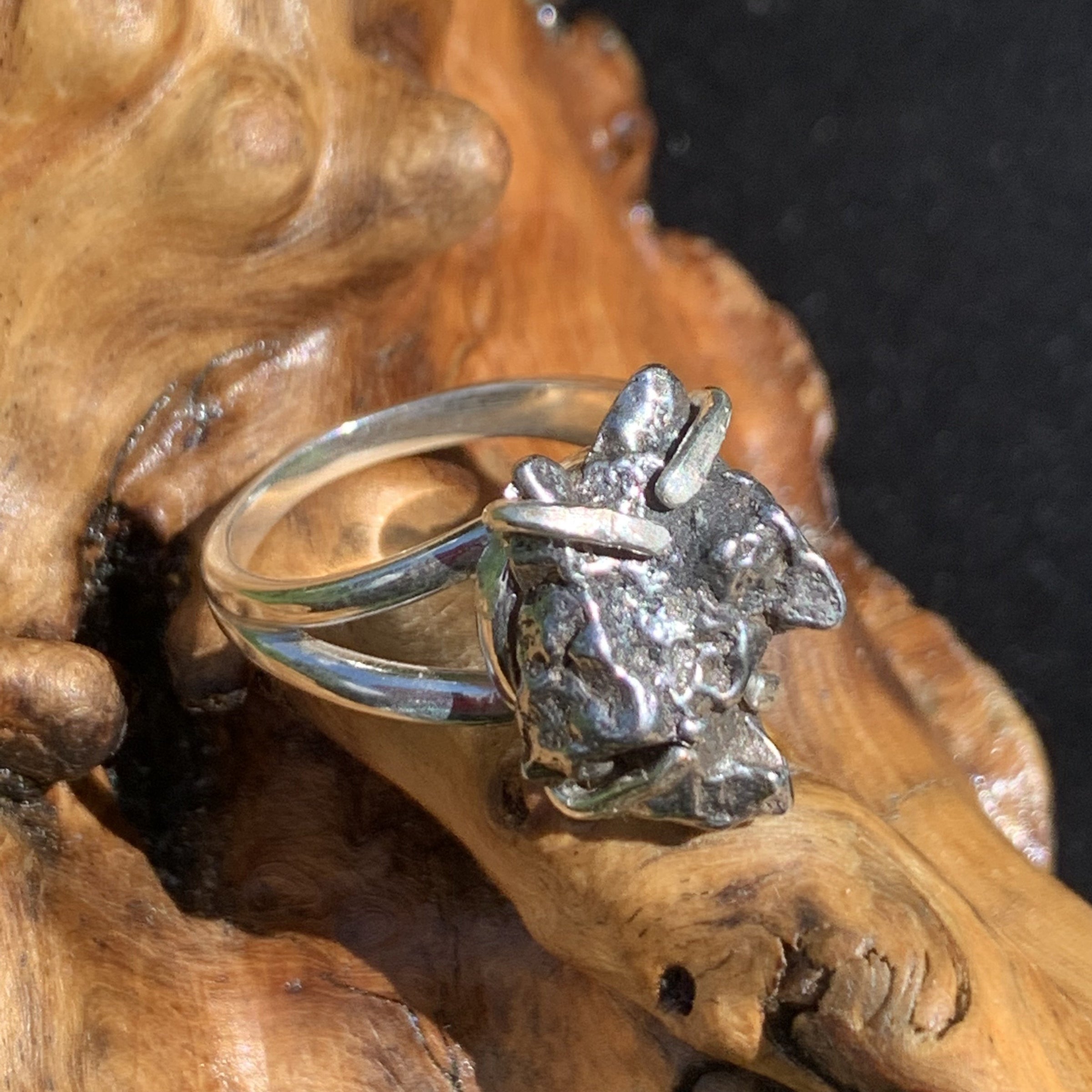 Campo Del Cielo Meteorite Ring Sterling Silver 24-Moldavite Life