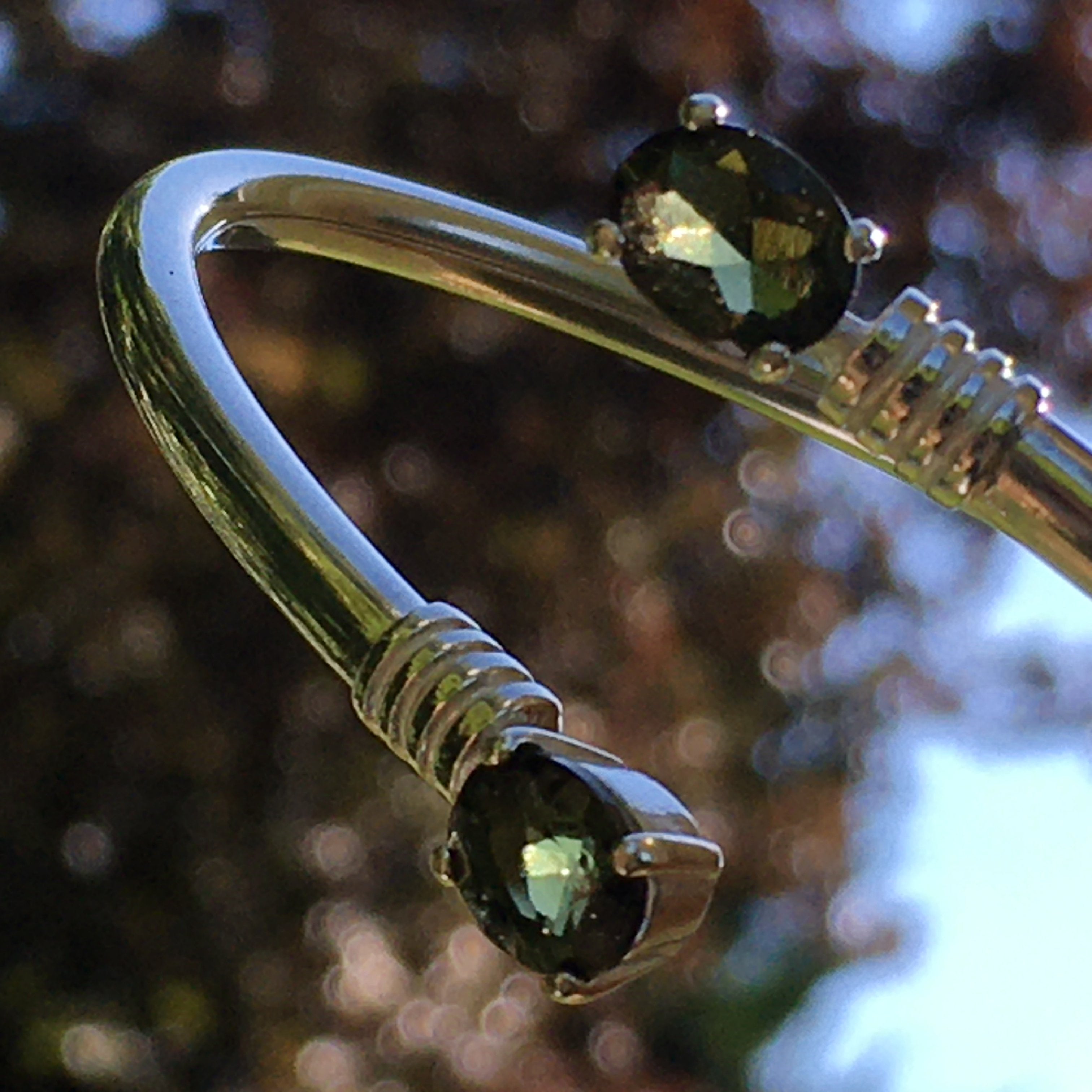 Double Moldavite Bracelet Faceted Sterling Silver