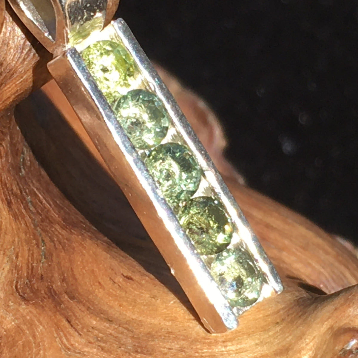 Faceted 5 Moldavite Channel Pendant Sterling Silver-Moldavite Life