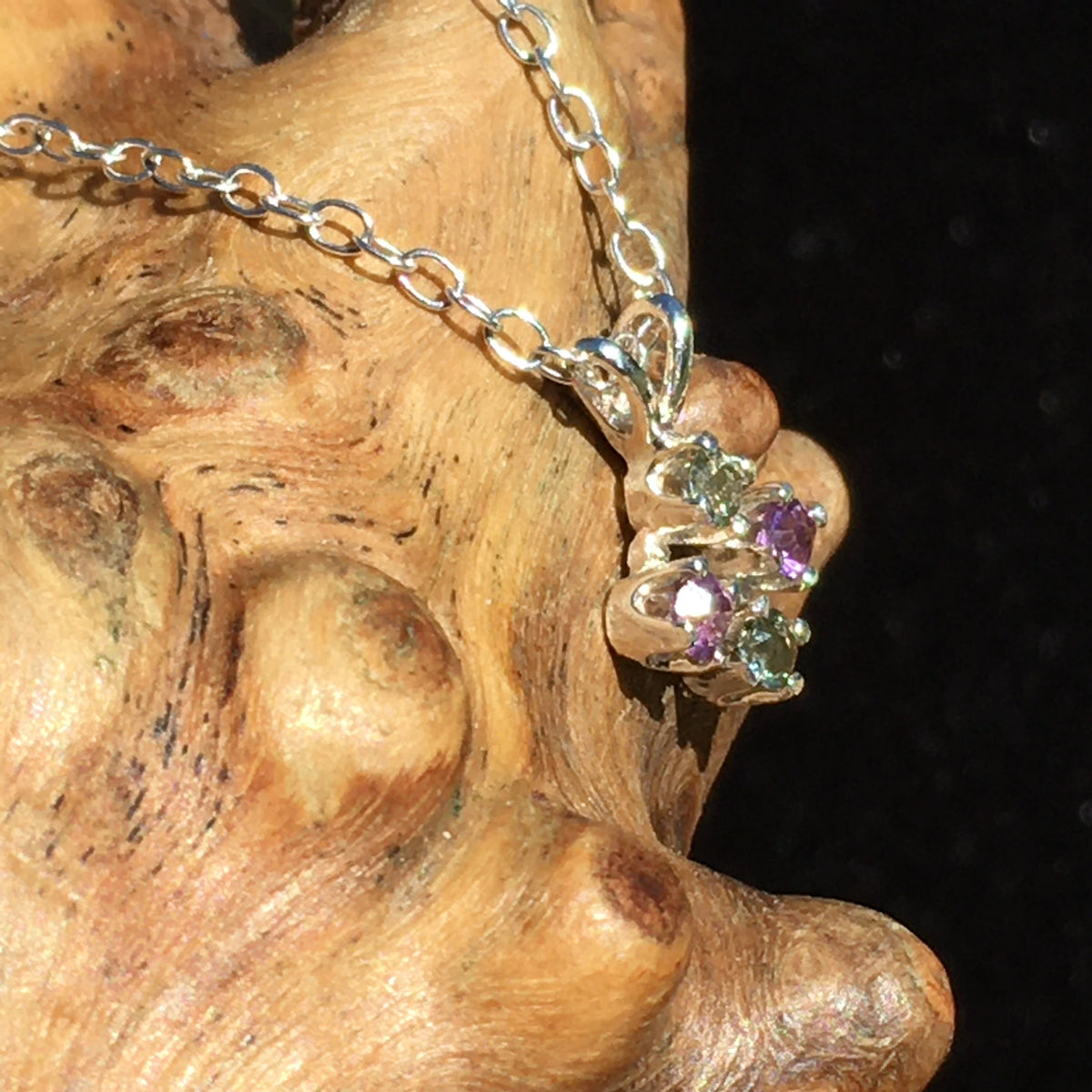 Faceted Moldavite Amethyst Silver Pendant Necklace-Moldavite Life