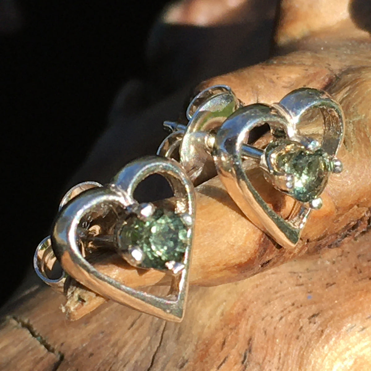 Faceted Moldavite Heart Earrings Sterling Silver-Moldavite Life