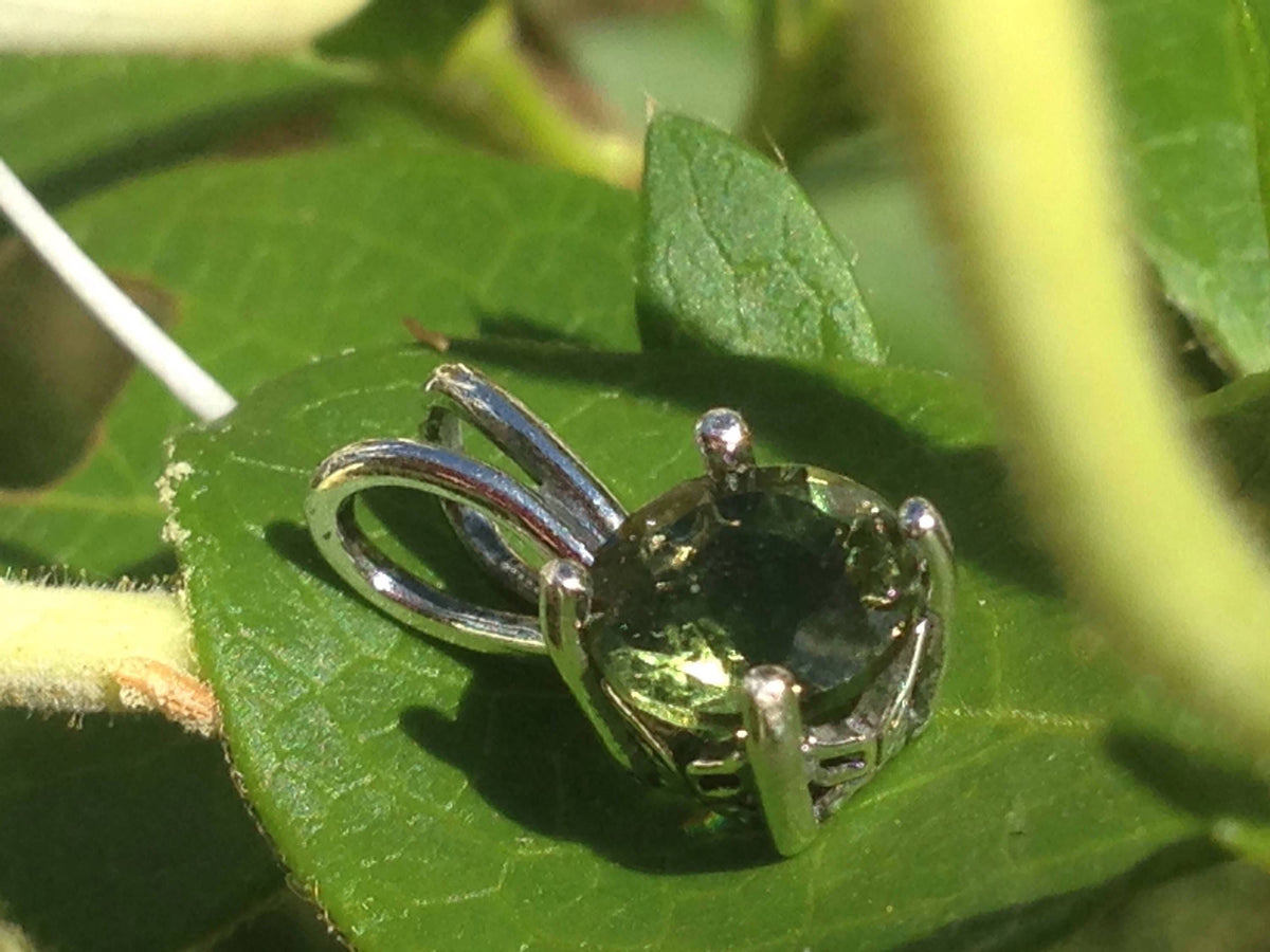 Faceted Moldavite Pendant Sterling Silver 6mm Gem-Moldavite Life