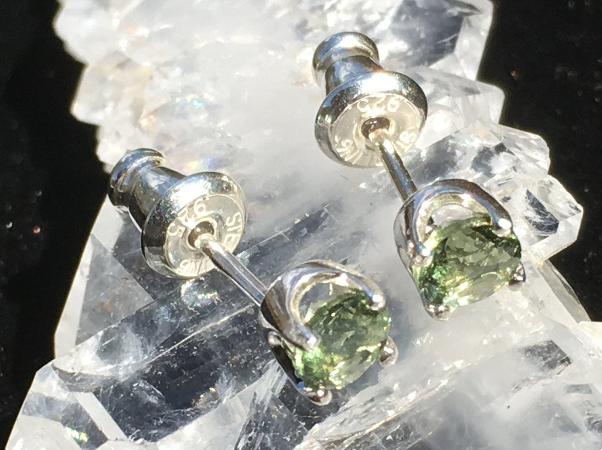 Faceted Moldavite Stud Earrings Sterling Silver 4mm-Moldavite Life