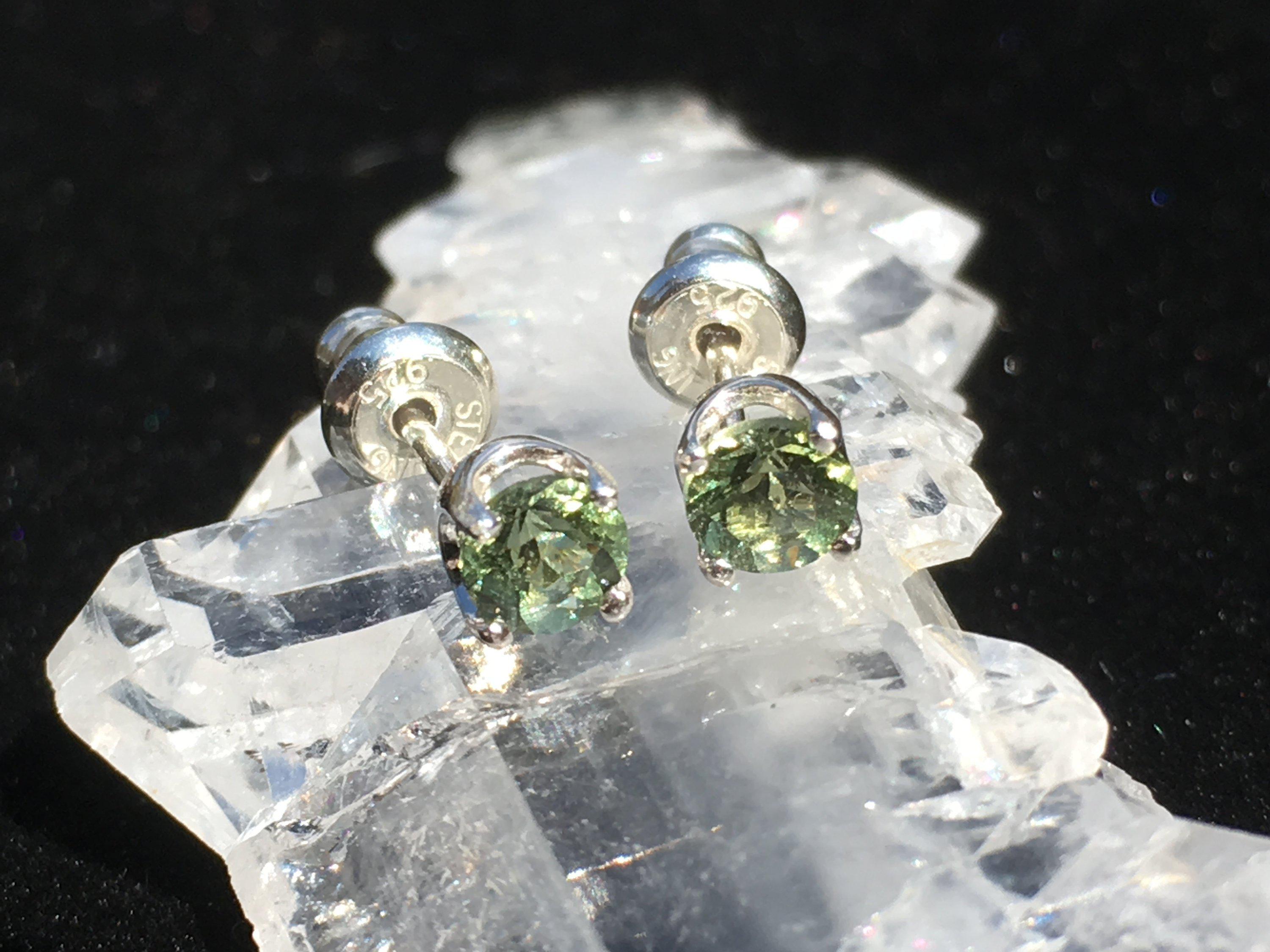 925 Moldavite Faceted 6x4MM Stud 2024 Earring