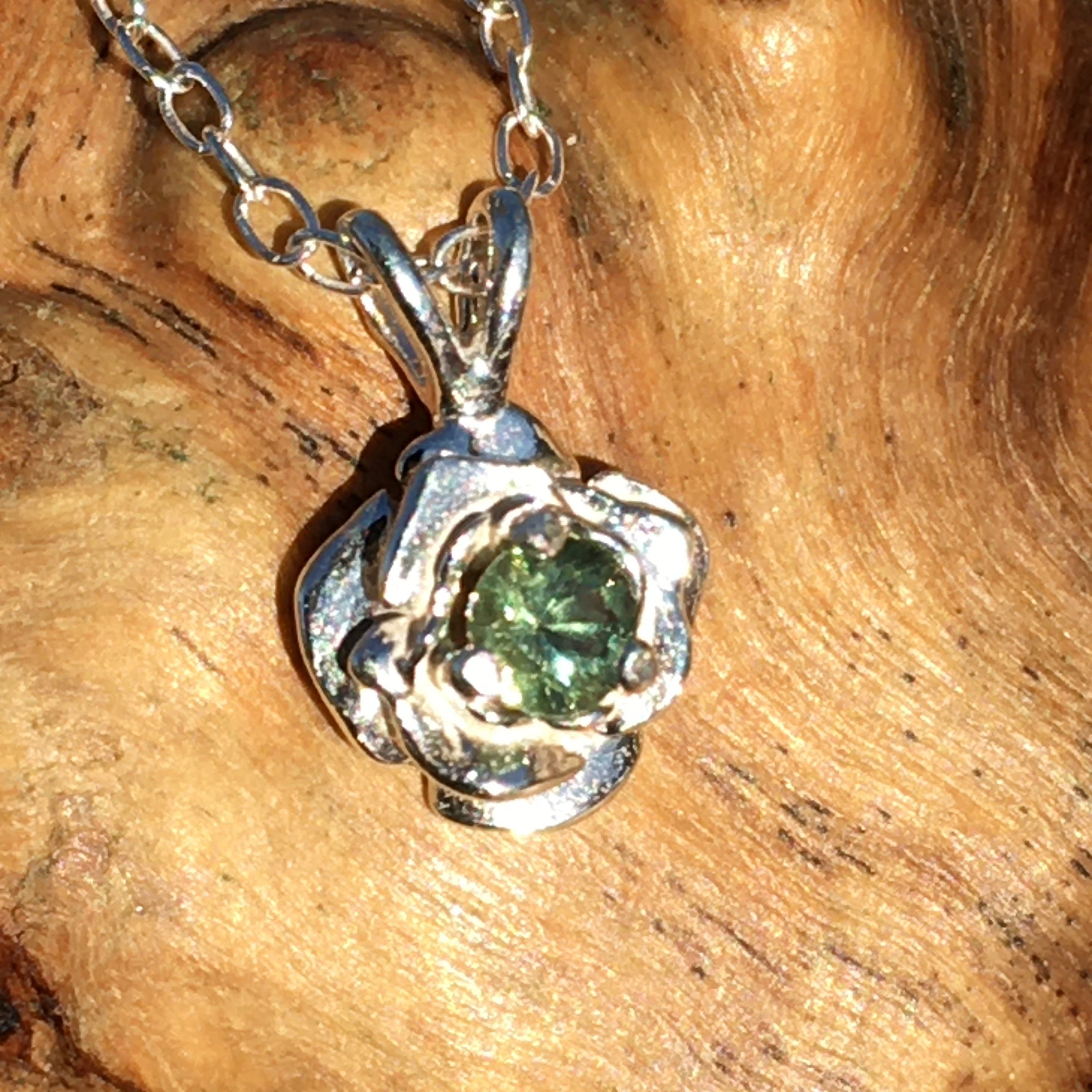 Moldavite Rose Pendant Necklace Small Sterling Silver-Moldavite Life