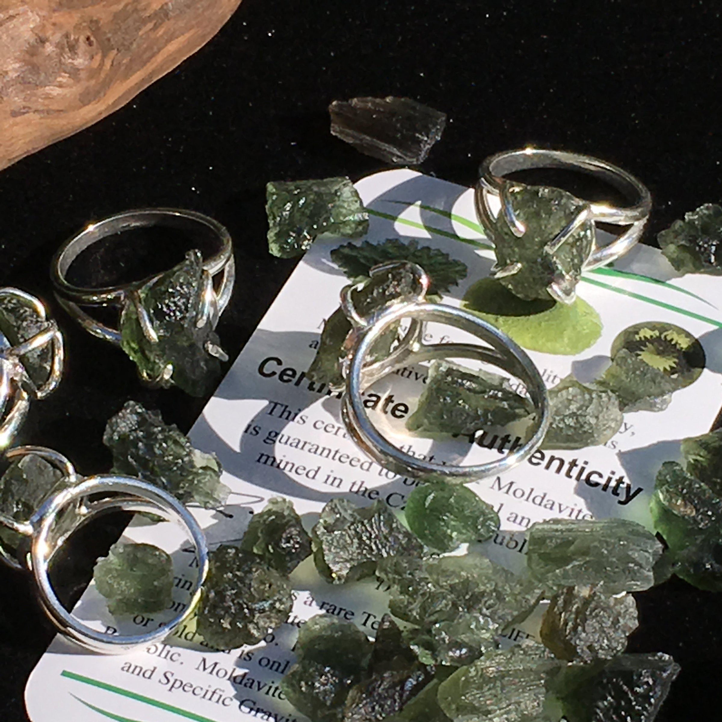 Genuine Certified Moldavite Silver Ring Natural - Main Image