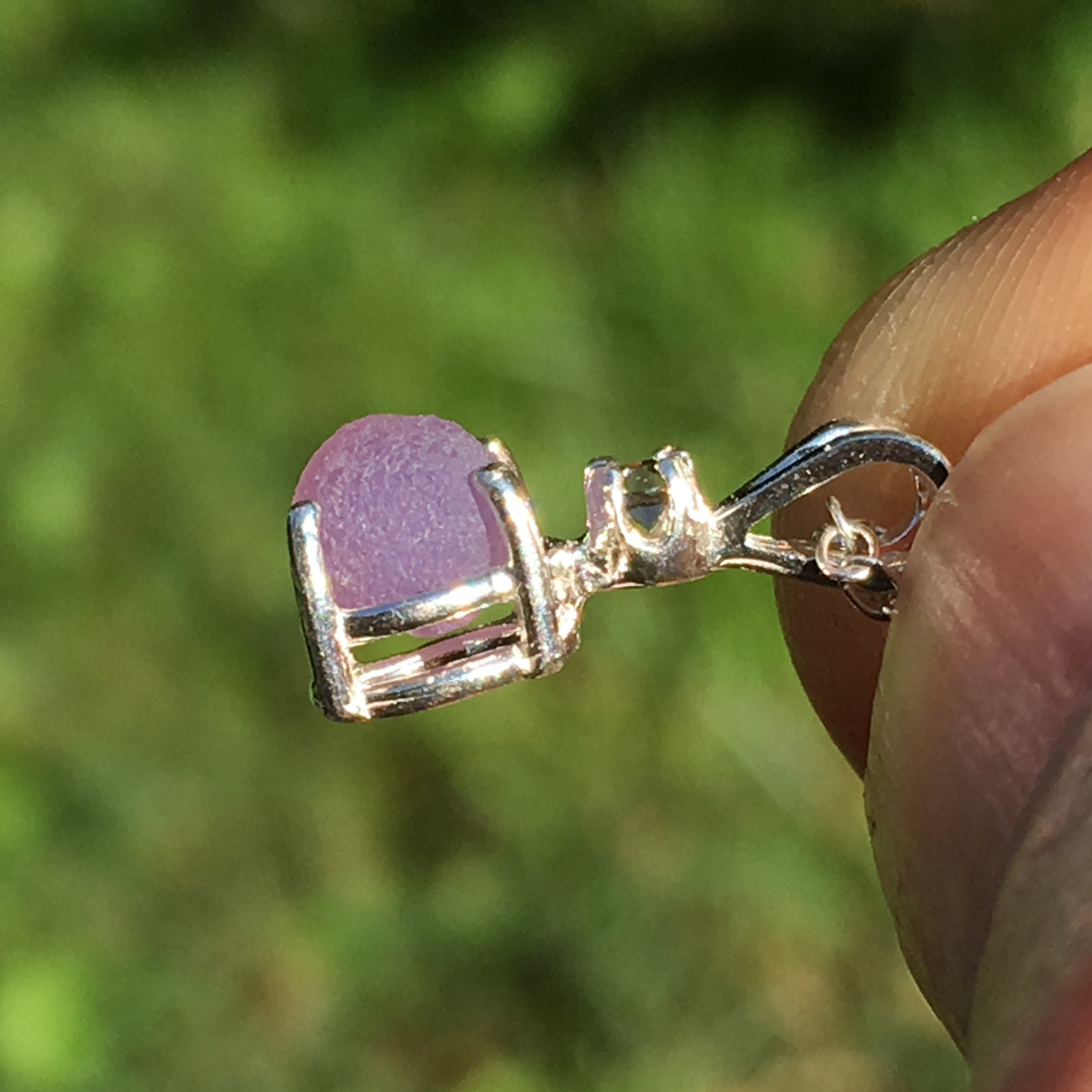 Outlet Genuine Moldavite and Grape Agate Pendant