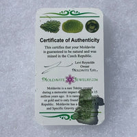 thin green besednice moldavite tektite with a moldavite life certificate of authenticity