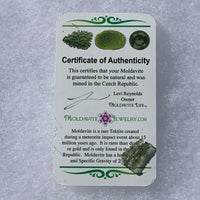 thin green besednice moldavite tektite with a moldavite life certificate of authenticity