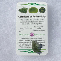thin green besednice moldavite tektite with a moldavite life certificate of authenticity