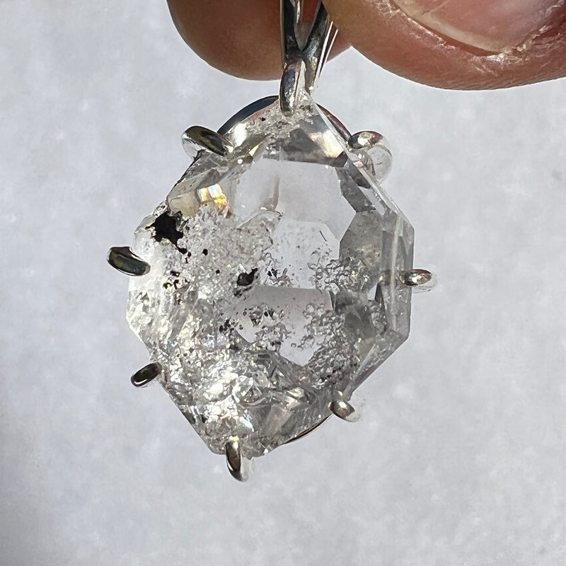 Herkimer Diamond Pendant Sterling Silver Large-Moldavite Life