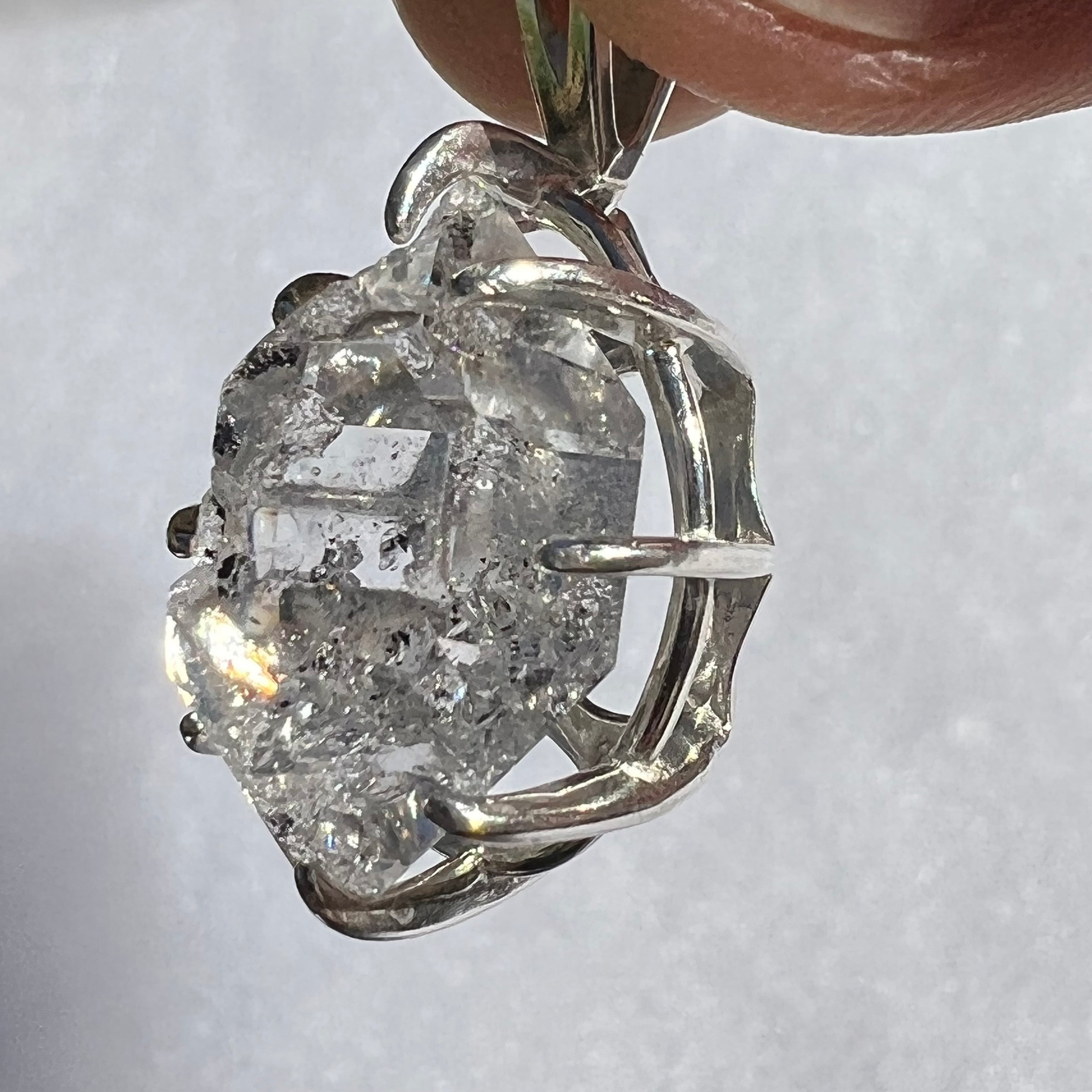 Herkimer Diamond Pendant Sterling Silver Large-Moldavite Life