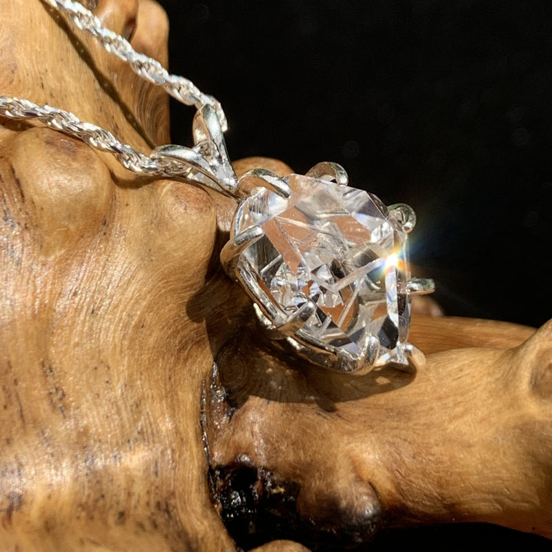 Herkimer Diamond Basket Pendant Silver-Moldavite Life