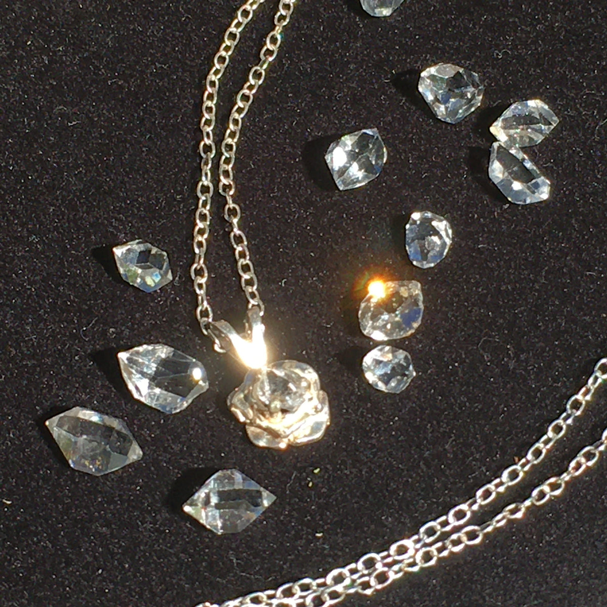 Herkimer Diamond Rose Crystal Pendant Silver Necklace-Moldavite Life