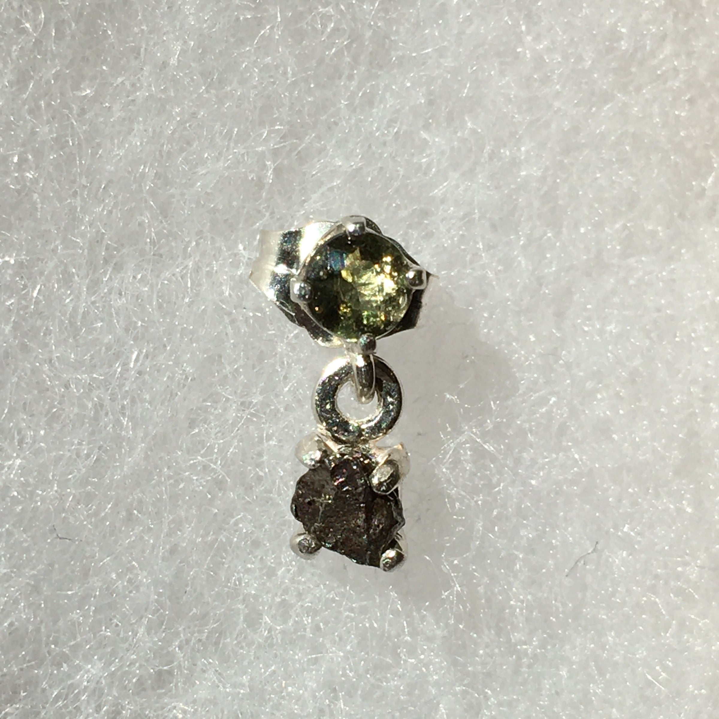 Custom Moldavite & Meteorite Earring-Moldavite Life