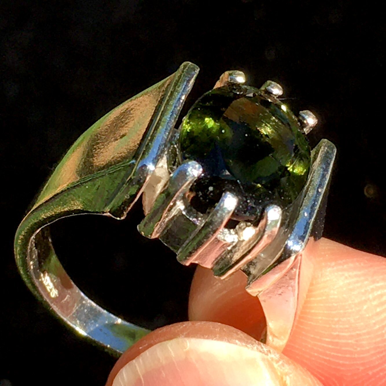MoldaviteJewelry Large Mens Moldavite Ring Sterling Silver