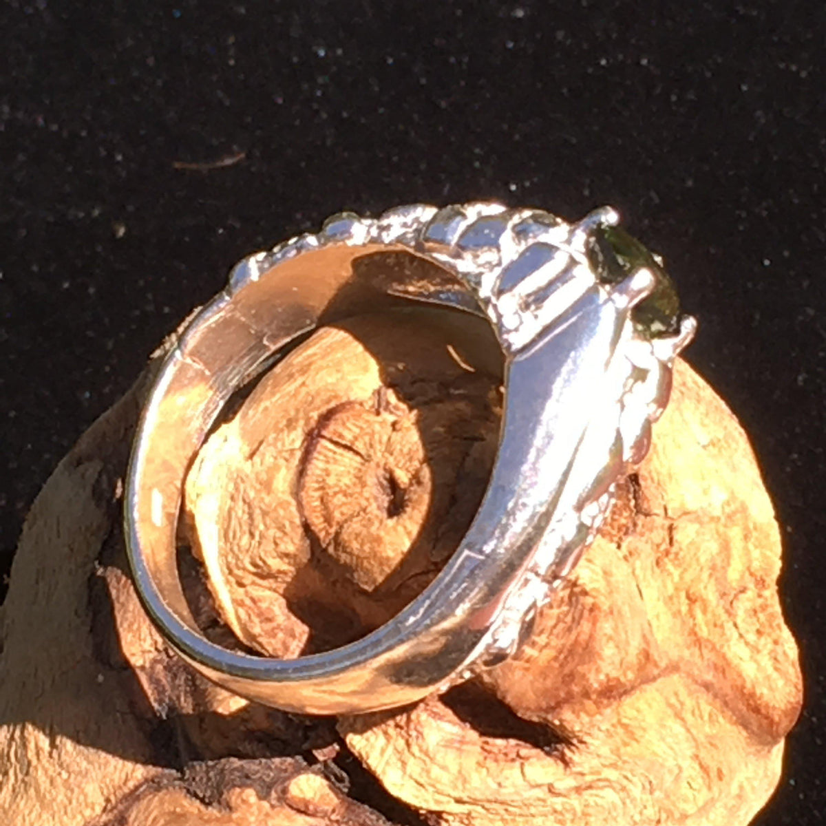 Mens Faceted Moldavite Ring Sterling Silver Swirl Nugget-Moldavite Life