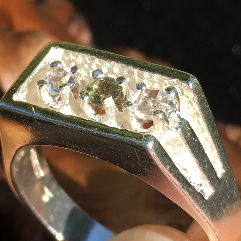 Men's Moldavite Herkimer & Phenacite Ring Silver-Moldavite Life