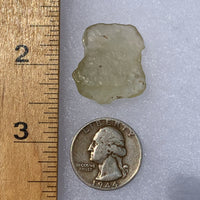 libyan desert glass next to a ruler and US quarter for scale