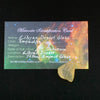 libyan desert glass sits with a moldavite life meteorite identification card