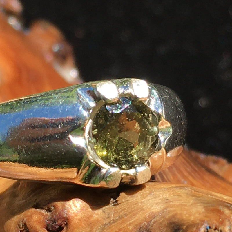 Mens Faceted Moldavite Ring Sterling Silver 6mm-Moldavite Life