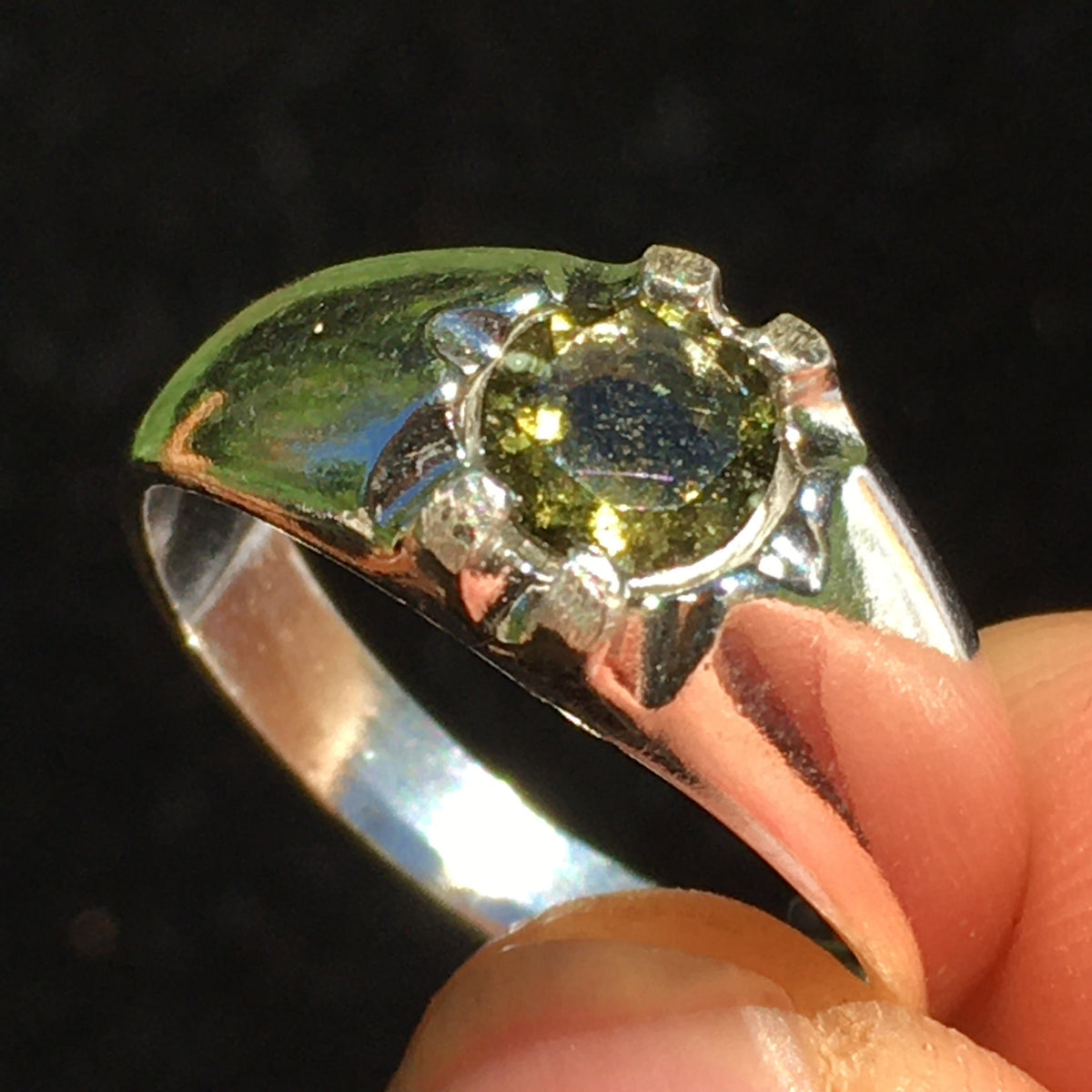 Mens Faceted Moldavite Ring Sterling Silver 6mm-Moldavite Life