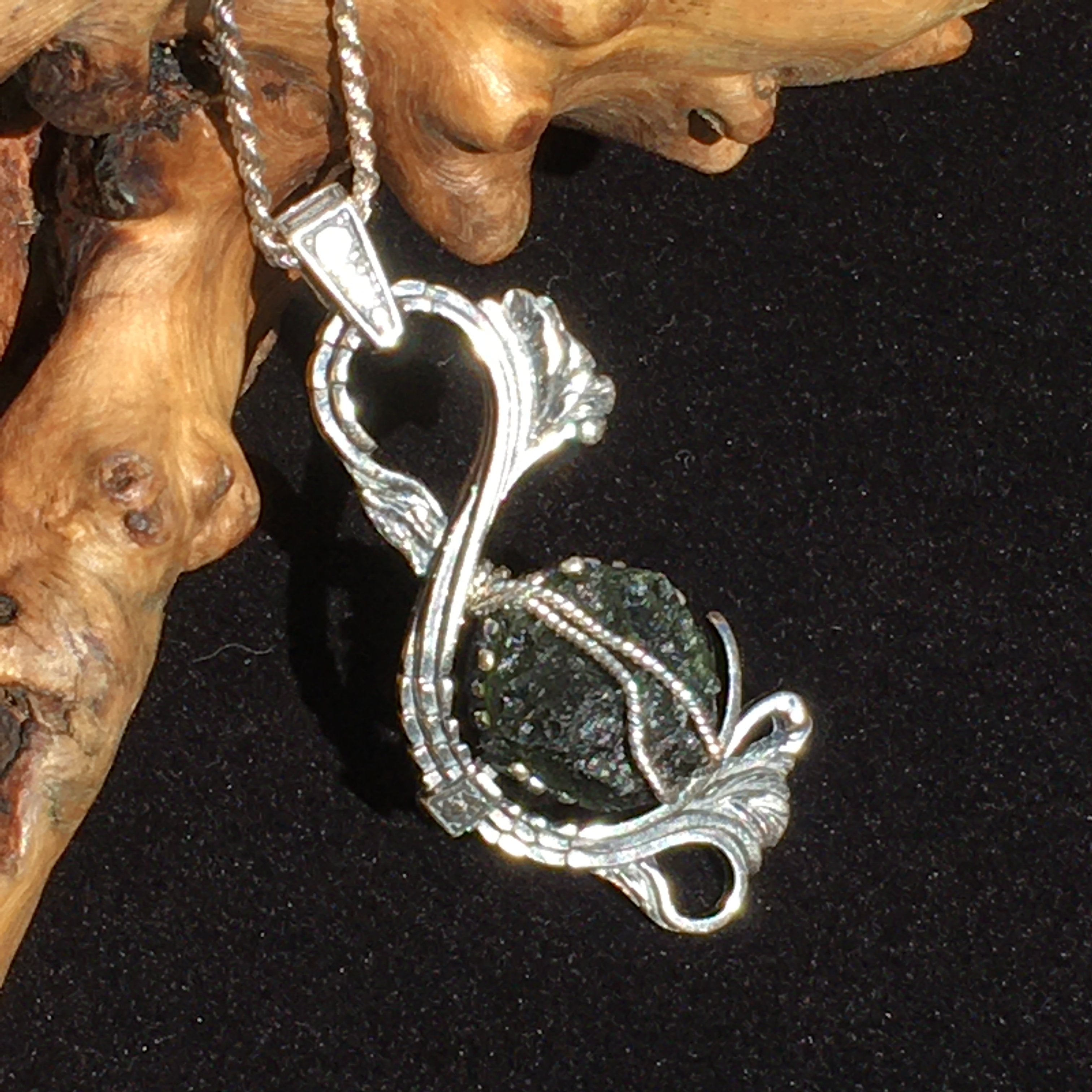 Sterling Silver Moldavite Pendant - One of a Kind Raw Moldavite Jewelry - Unique Gift for Her - offers Genuine Moldavite Necklace