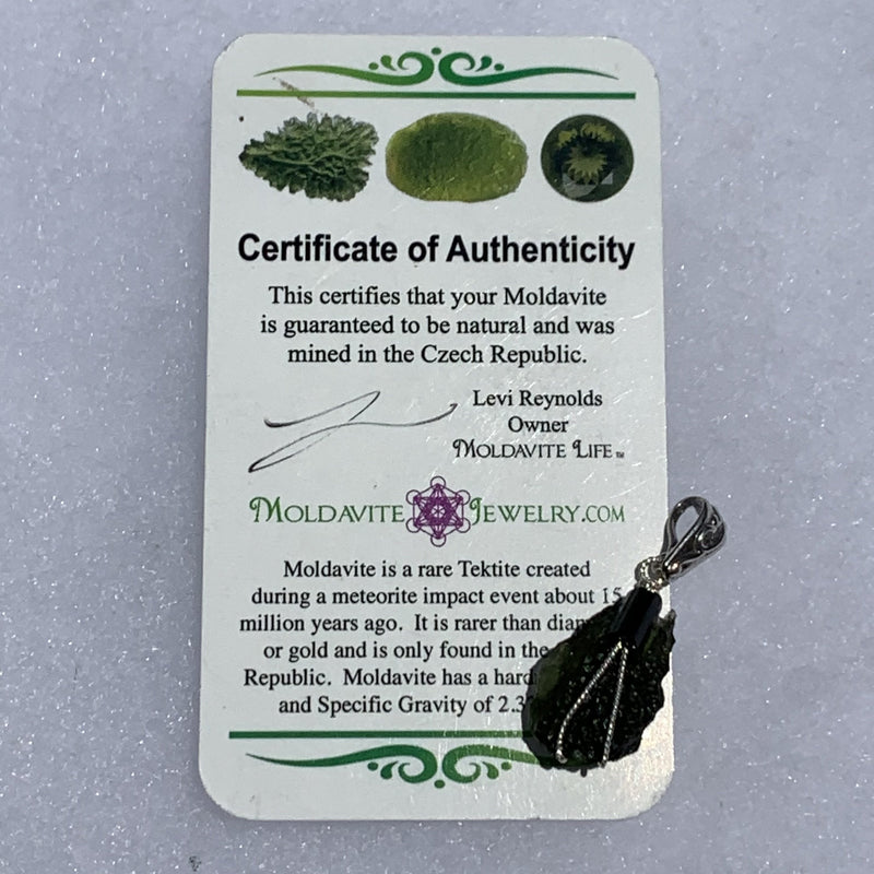 the pendant comes with this signed moldavite life certificate of authenticity