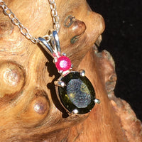 Moldavite Faceted Ruby Silver Necklace-Moldavite Life
