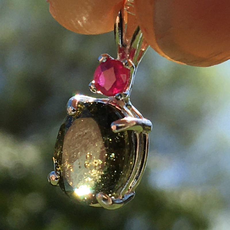 Moldavite Faceted Ruby Silver Necklace-Moldavite Life